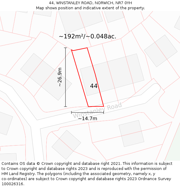 44, WINSTANLEY ROAD, NORWICH, NR7 0YH: Plot and title map