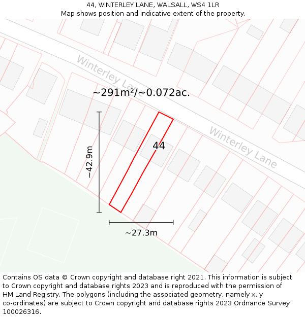 44, WINTERLEY LANE, WALSALL, WS4 1LR: Plot and title map