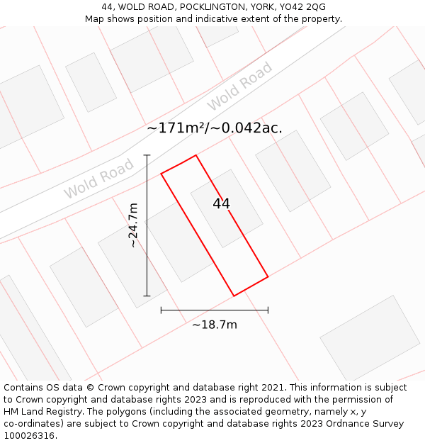 44, WOLD ROAD, POCKLINGTON, YORK, YO42 2QG: Plot and title map