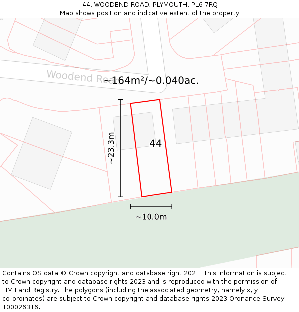 44, WOODEND ROAD, PLYMOUTH, PL6 7RQ: Plot and title map