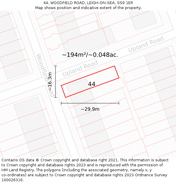 44, WOODFIELD ROAD, LEIGH-ON-SEA, SS9 1ER: Plot and title map