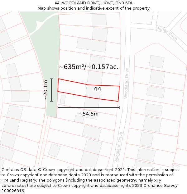 44, WOODLAND DRIVE, HOVE, BN3 6DL: Plot and title map