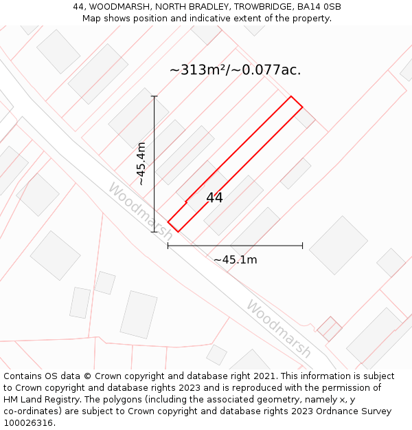 44, WOODMARSH, NORTH BRADLEY, TROWBRIDGE, BA14 0SB: Plot and title map