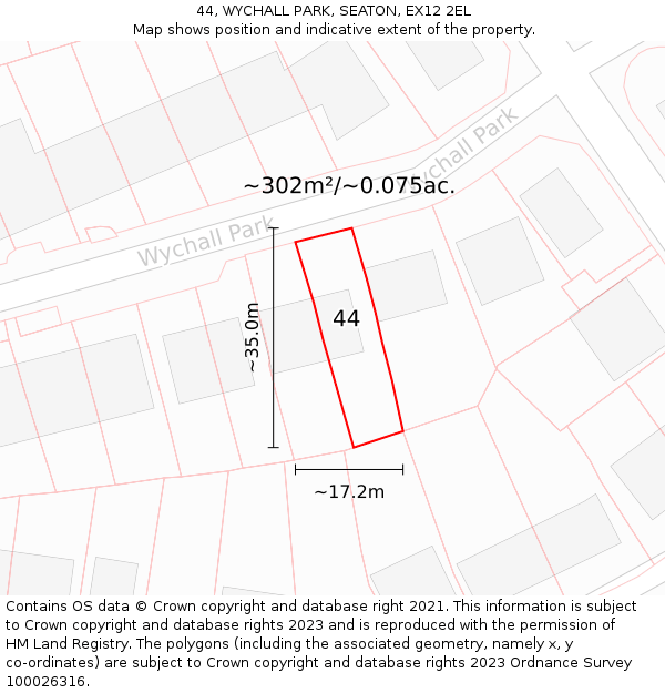 44, WYCHALL PARK, SEATON, EX12 2EL: Plot and title map