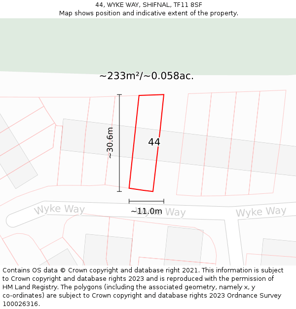 44, WYKE WAY, SHIFNAL, TF11 8SF: Plot and title map