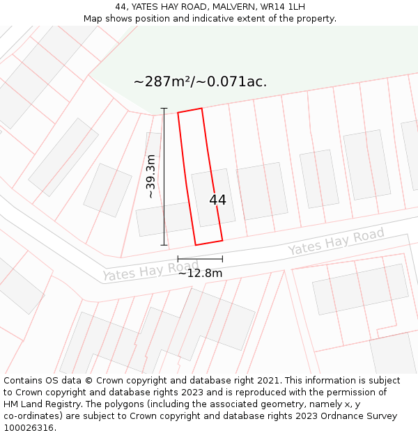 44, YATES HAY ROAD, MALVERN, WR14 1LH: Plot and title map