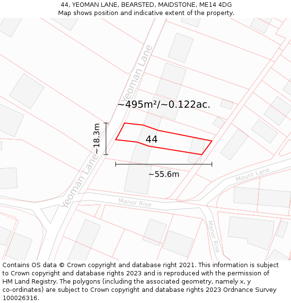 44, YEOMAN LANE, BEARSTED, MAIDSTONE, ME14 4DG: Plot and title map