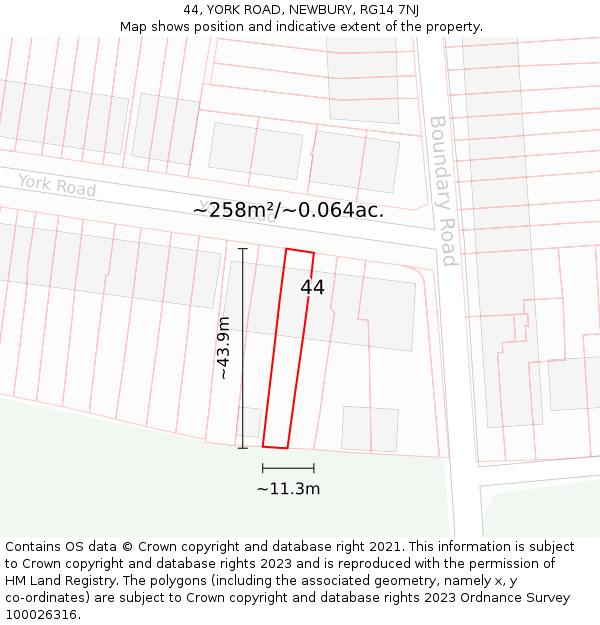 44, YORK ROAD, NEWBURY, RG14 7NJ: Plot and title map