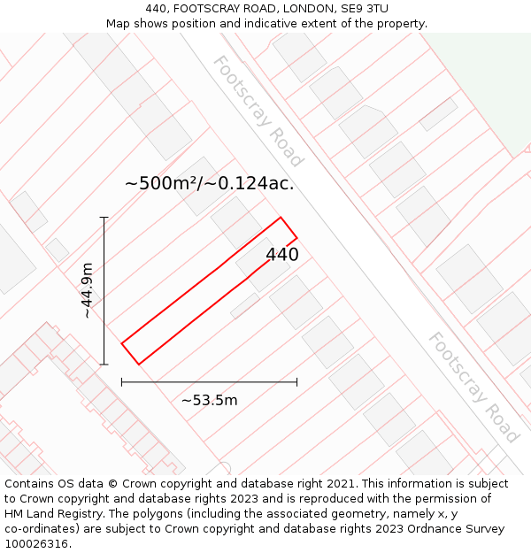 440, FOOTSCRAY ROAD, LONDON, SE9 3TU: Plot and title map