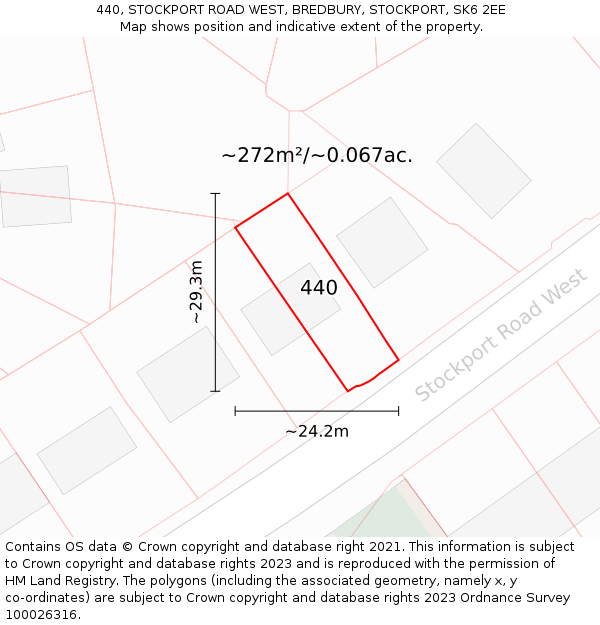 440, STOCKPORT ROAD WEST, BREDBURY, STOCKPORT, SK6 2EE: Plot and title map