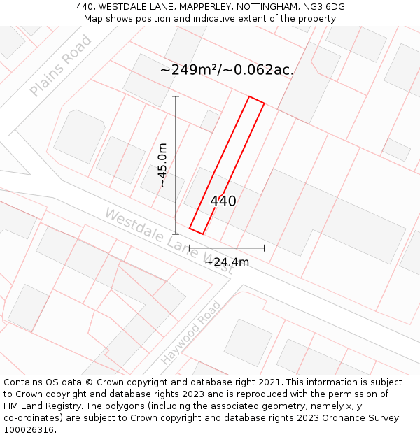 440, WESTDALE LANE, MAPPERLEY, NOTTINGHAM, NG3 6DG: Plot and title map