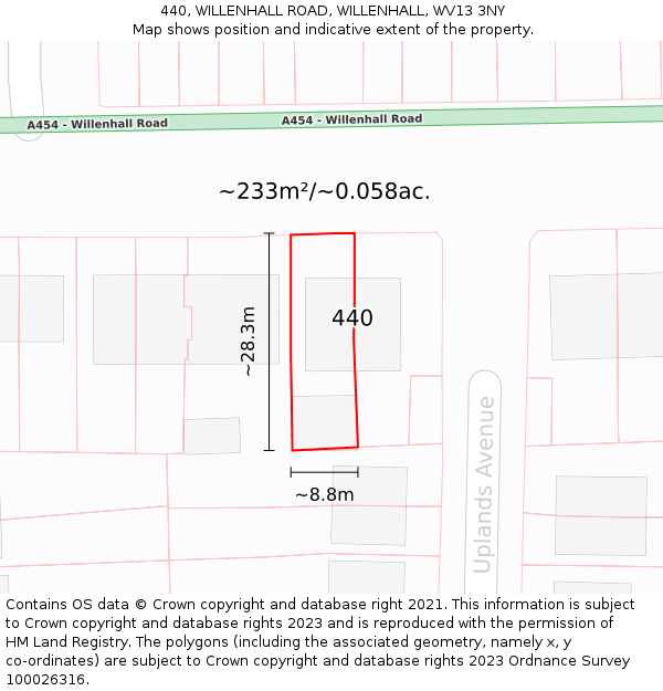 440, WILLENHALL ROAD, WILLENHALL, WV13 3NY: Plot and title map