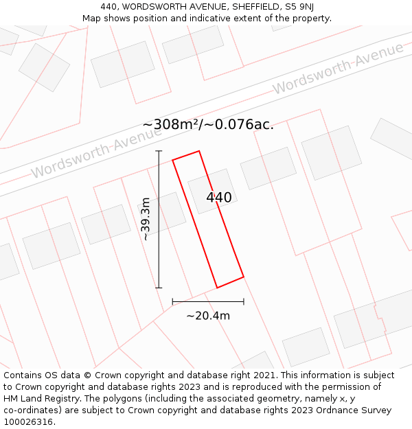 440, WORDSWORTH AVENUE, SHEFFIELD, S5 9NJ: Plot and title map