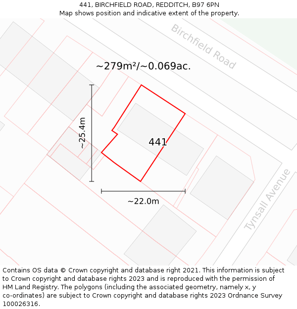 441, BIRCHFIELD ROAD, REDDITCH, B97 6PN: Plot and title map