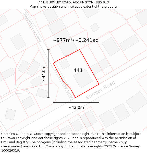 441, BURNLEY ROAD, ACCRINGTON, BB5 6LD: Plot and title map