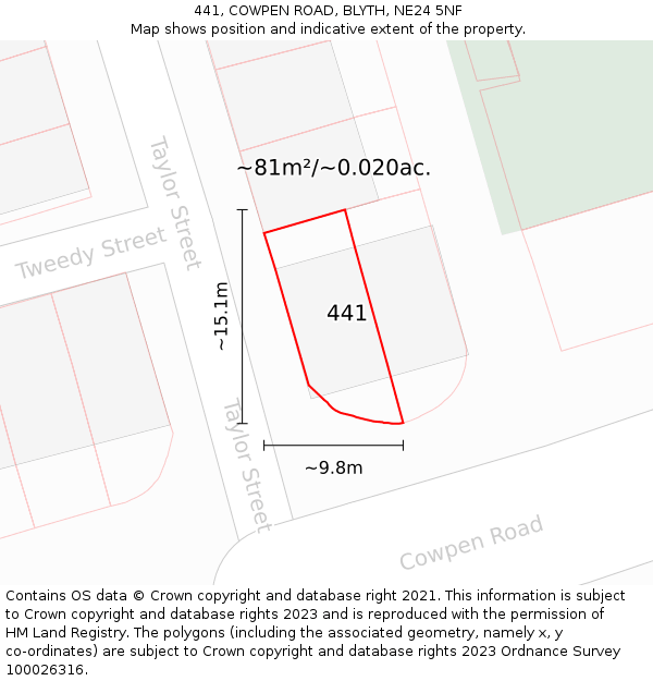 441, COWPEN ROAD, BLYTH, NE24 5NF: Plot and title map