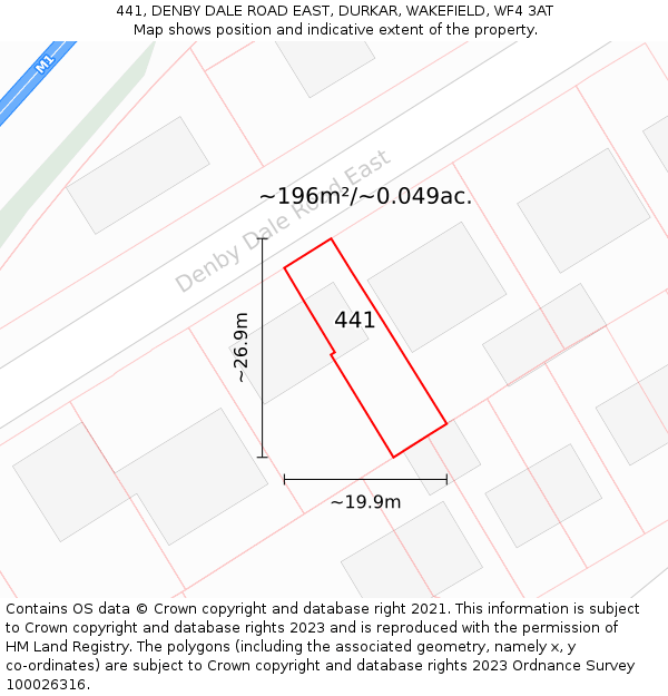 441, DENBY DALE ROAD EAST, DURKAR, WAKEFIELD, WF4 3AT: Plot and title map