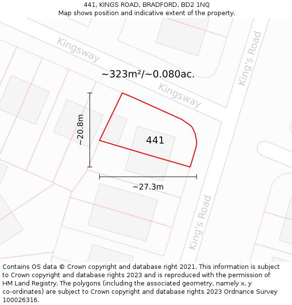 441, KINGS ROAD, BRADFORD, BD2 1NQ: Plot and title map