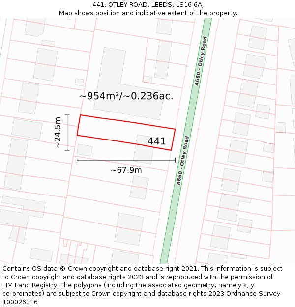 441, OTLEY ROAD, LEEDS, LS16 6AJ: Plot and title map