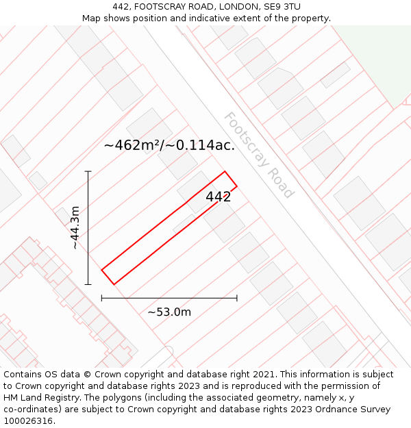 442, FOOTSCRAY ROAD, LONDON, SE9 3TU: Plot and title map