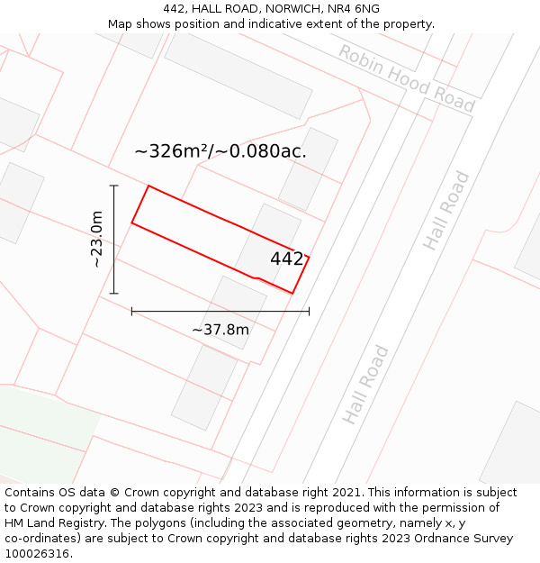 442, HALL ROAD, NORWICH, NR4 6NG: Plot and title map