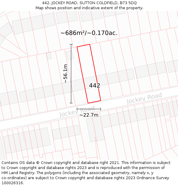 442, JOCKEY ROAD, SUTTON COLDFIELD, B73 5DQ: Plot and title map