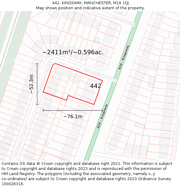 442, KINGSWAY, MANCHESTER, M19 1QJ: Plot and title map