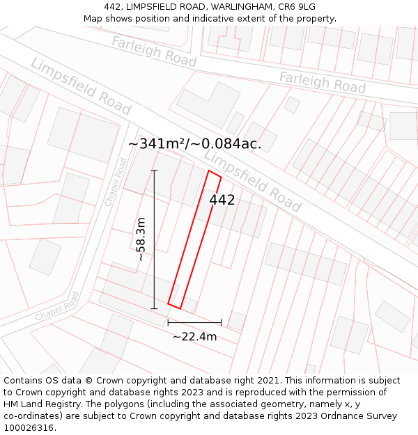 442, LIMPSFIELD ROAD, WARLINGHAM, CR6 9LG: Plot and title map