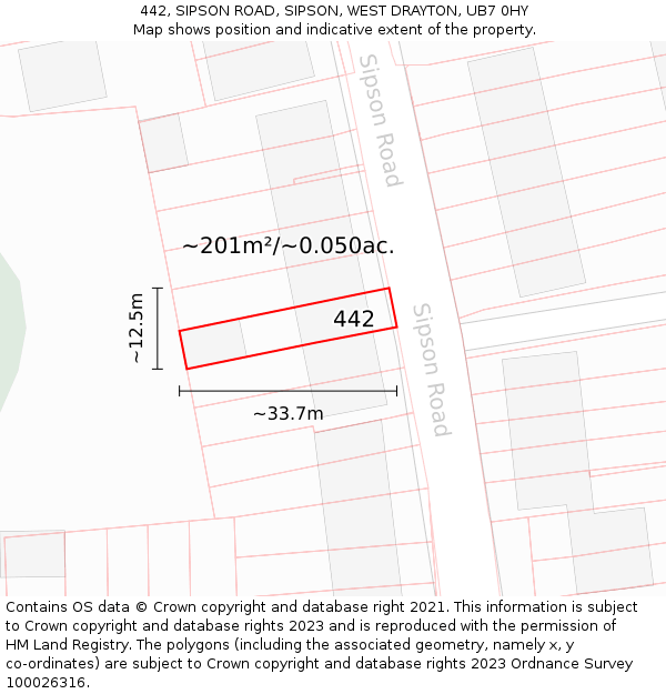 442, SIPSON ROAD, SIPSON, WEST DRAYTON, UB7 0HY: Plot and title map