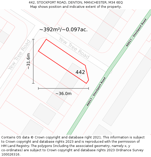 442, STOCKPORT ROAD, DENTON, MANCHESTER, M34 6EQ: Plot and title map