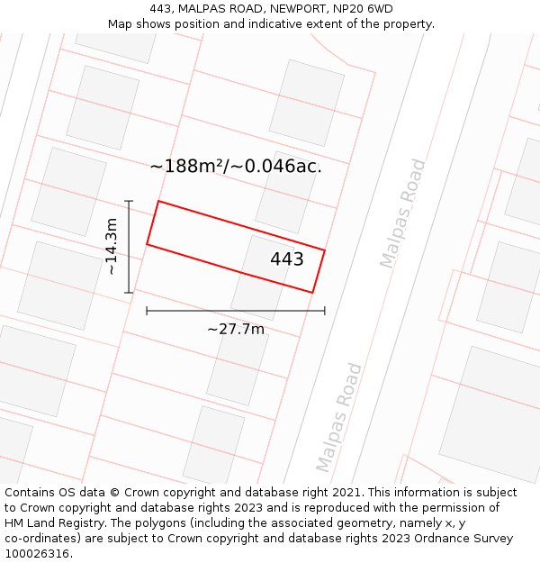 443, MALPAS ROAD, NEWPORT, NP20 6WD: Plot and title map