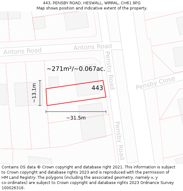 443, PENSBY ROAD, HESWALL, WIRRAL, CH61 9PG: Plot and title map