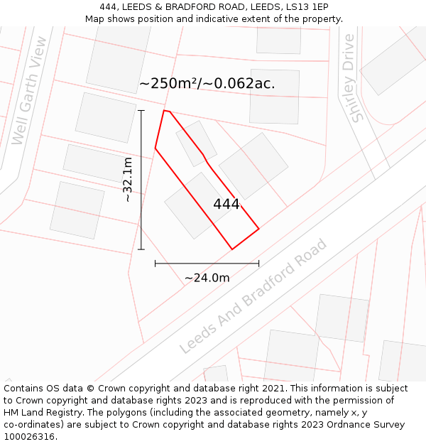 444, LEEDS & BRADFORD ROAD, LEEDS, LS13 1EP: Plot and title map