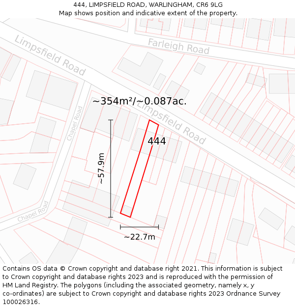 444, LIMPSFIELD ROAD, WARLINGHAM, CR6 9LG: Plot and title map