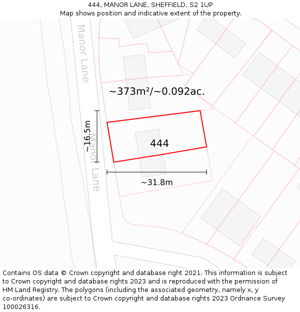 444, MANOR LANE, SHEFFIELD, S2 1UP: Plot and title map