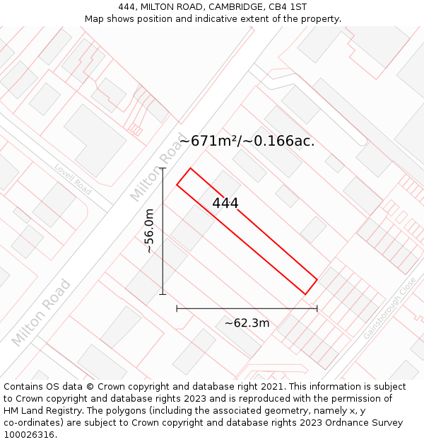 444, MILTON ROAD, CAMBRIDGE, CB4 1ST: Plot and title map