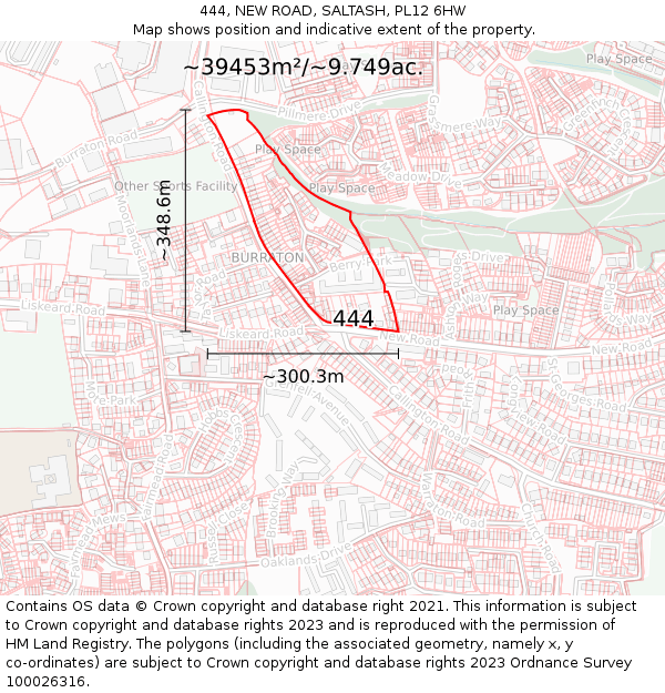 444, NEW ROAD, SALTASH, PL12 6HW: Plot and title map