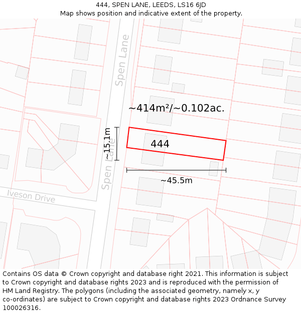 444, SPEN LANE, LEEDS, LS16 6JD: Plot and title map