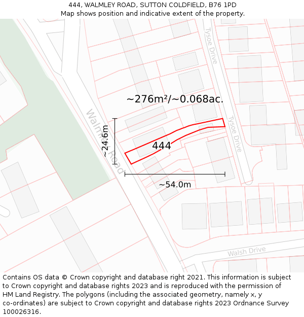 444, WALMLEY ROAD, SUTTON COLDFIELD, B76 1PD: Plot and title map