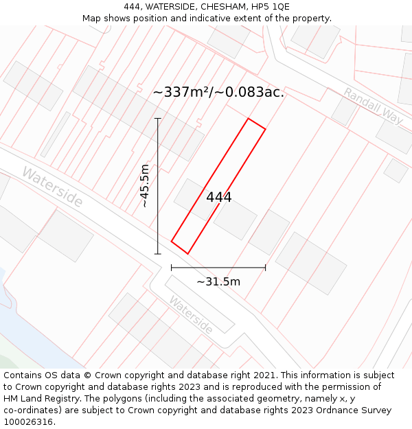 444, WATERSIDE, CHESHAM, HP5 1QE: Plot and title map