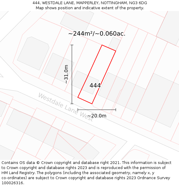 444, WESTDALE LANE, MAPPERLEY, NOTTINGHAM, NG3 6DG: Plot and title map