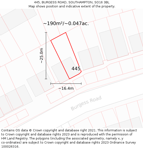 445, BURGESS ROAD, SOUTHAMPTON, SO16 3BL: Plot and title map