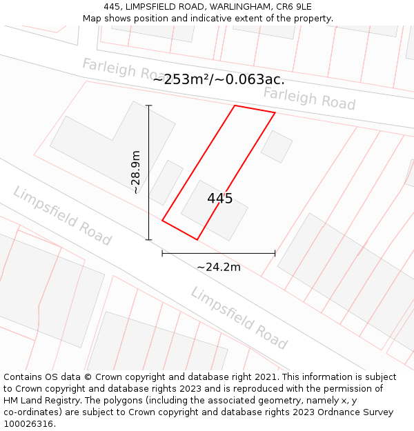 445, LIMPSFIELD ROAD, WARLINGHAM, CR6 9LE: Plot and title map