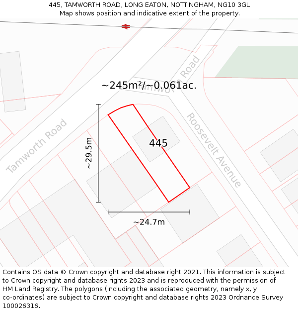 445, TAMWORTH ROAD, LONG EATON, NOTTINGHAM, NG10 3GL: Plot and title map