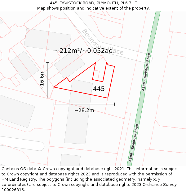 445, TAVISTOCK ROAD, PLYMOUTH, PL6 7HE: Plot and title map