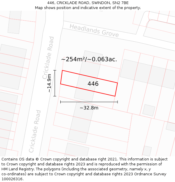 446, CRICKLADE ROAD, SWINDON, SN2 7BE: Plot and title map