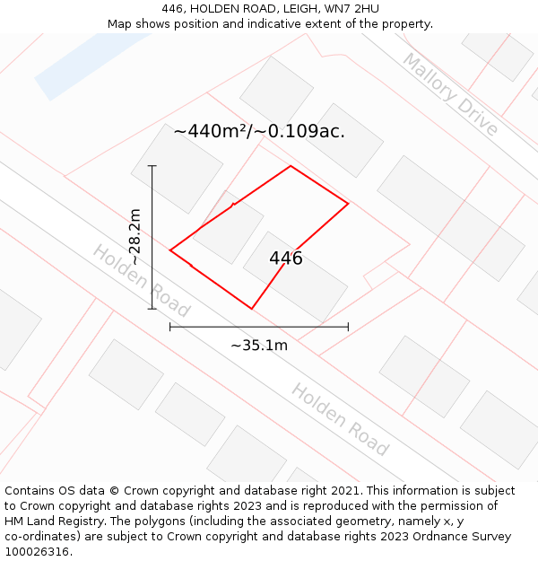 446, HOLDEN ROAD, LEIGH, WN7 2HU: Plot and title map