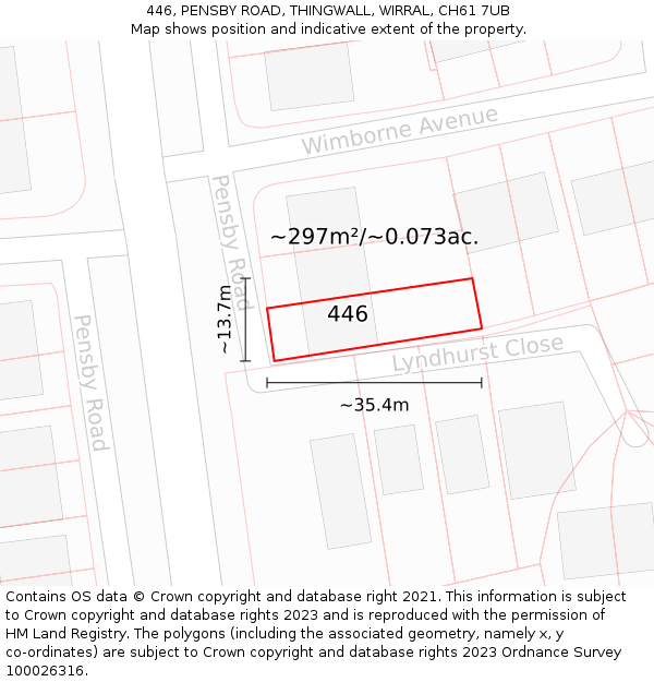 446, PENSBY ROAD, THINGWALL, WIRRAL, CH61 7UB: Plot and title map