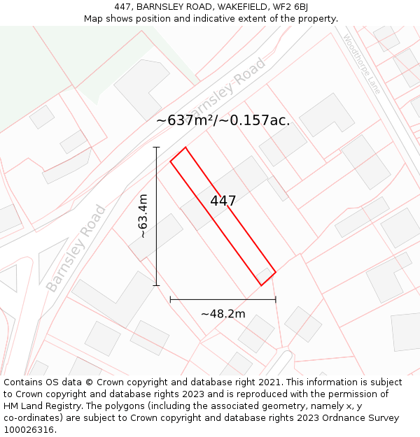 447, BARNSLEY ROAD, WAKEFIELD, WF2 6BJ: Plot and title map