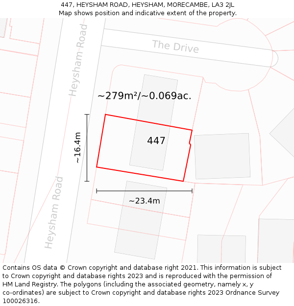 447, HEYSHAM ROAD, HEYSHAM, MORECAMBE, LA3 2JL: Plot and title map